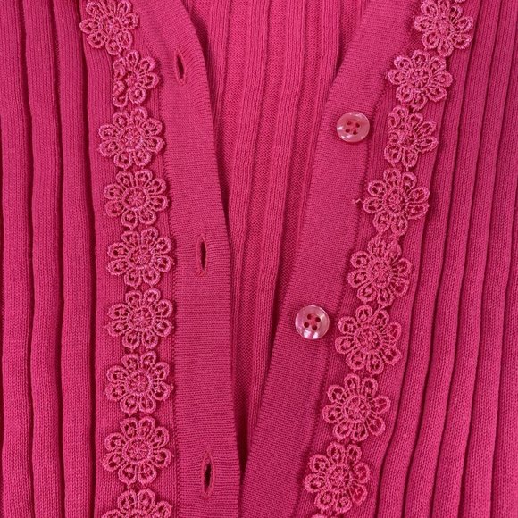 Van Heusen Studio Women's Pink Short Sleeve Floral Rib Knit Cardigan - Size XXL - Picture 5 of 5